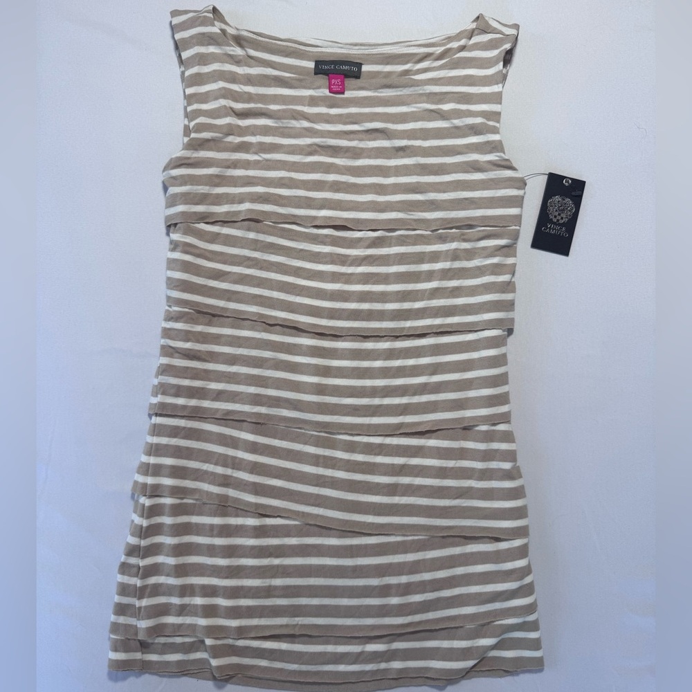 Vince Camuto Women's Tan and White Striped Tank Top, Size PXS